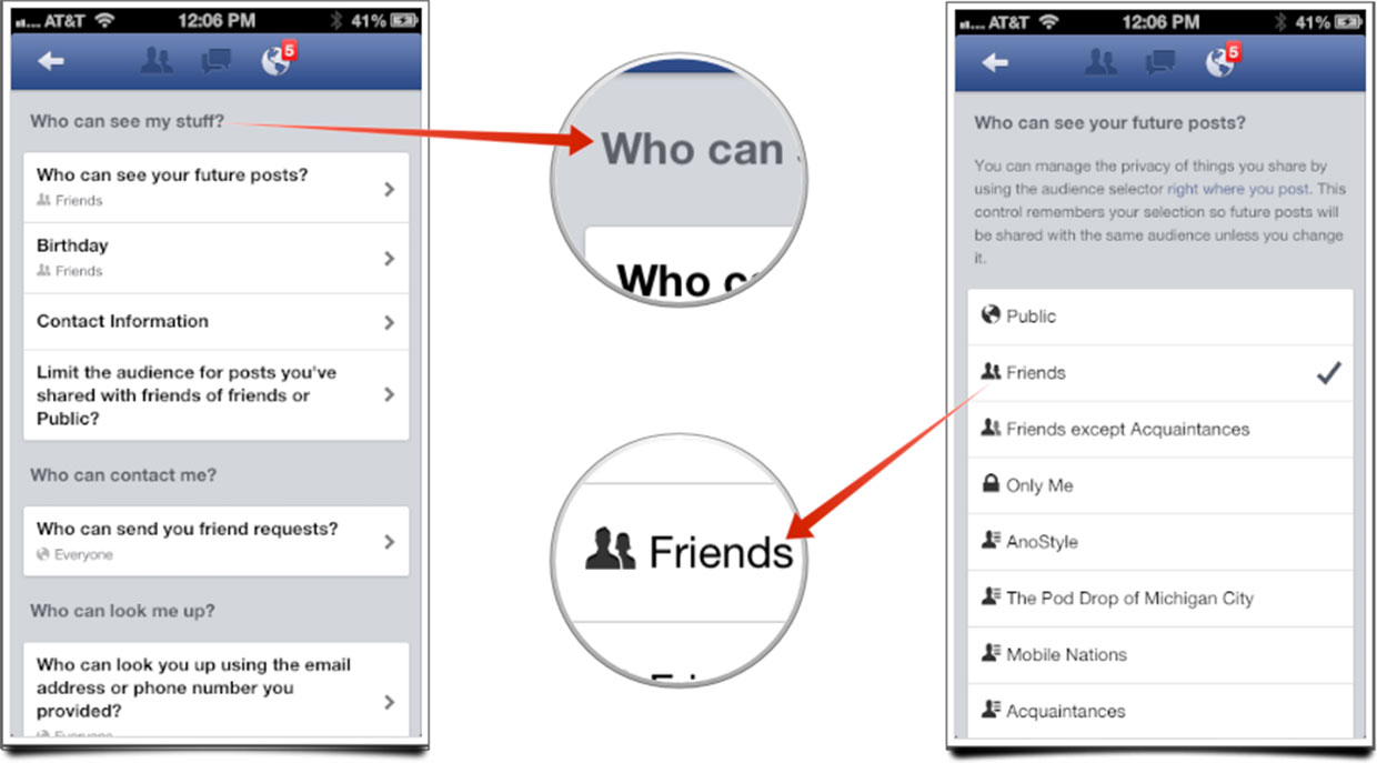 Edit privacy on your facebook app