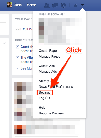 Click on settings in Facebook